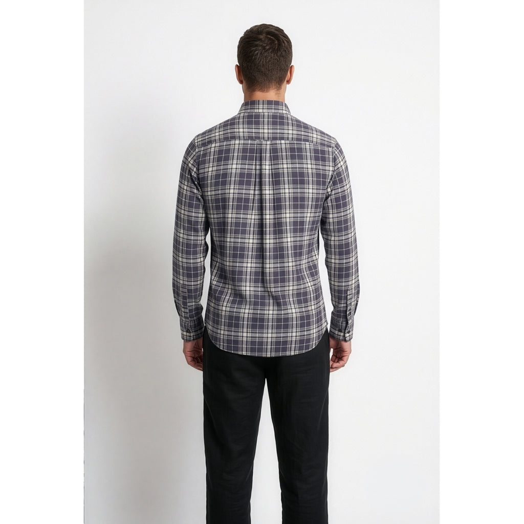 Americus Mens Twill Check Shirt Graphite Cream