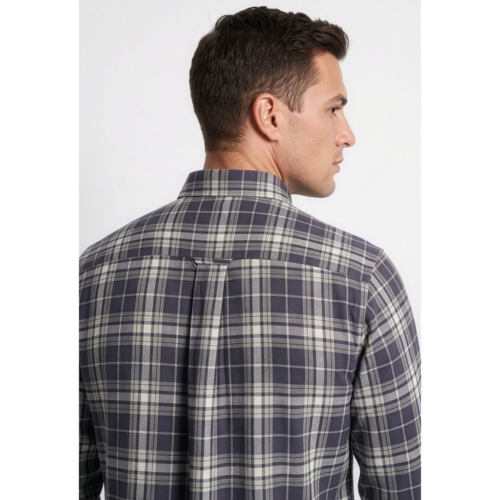 Americus Mens Twill Check Shirt Graphite Cream