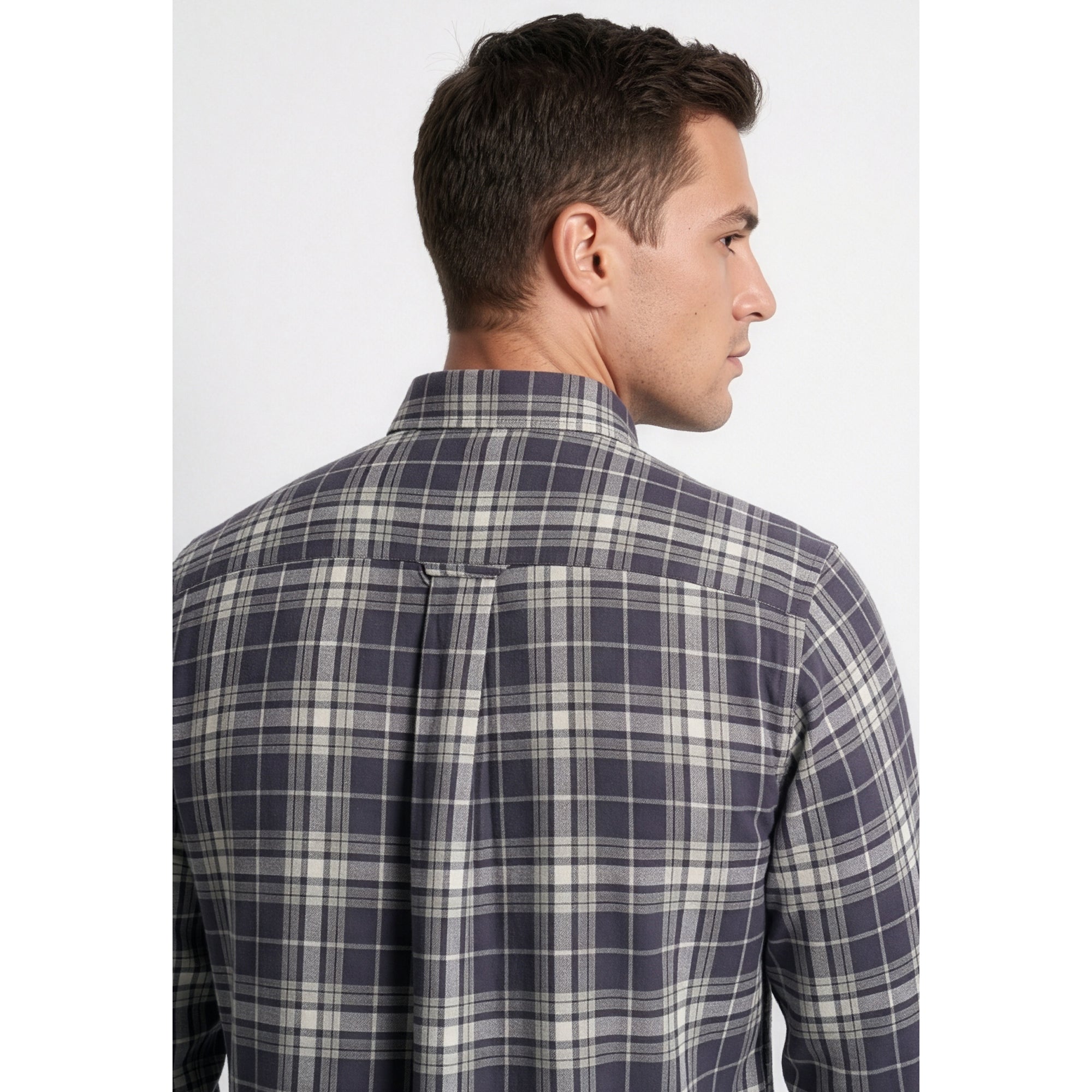 Americus Mens Twill Check Shirt Graphite Cream
