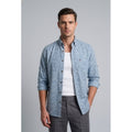 Americus Men's Printed Cotton Shirt Steel Blue White Abstract Maze