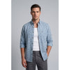 Americus Men's Printed Cotton Shirt Steel Blue White Abstract Maze