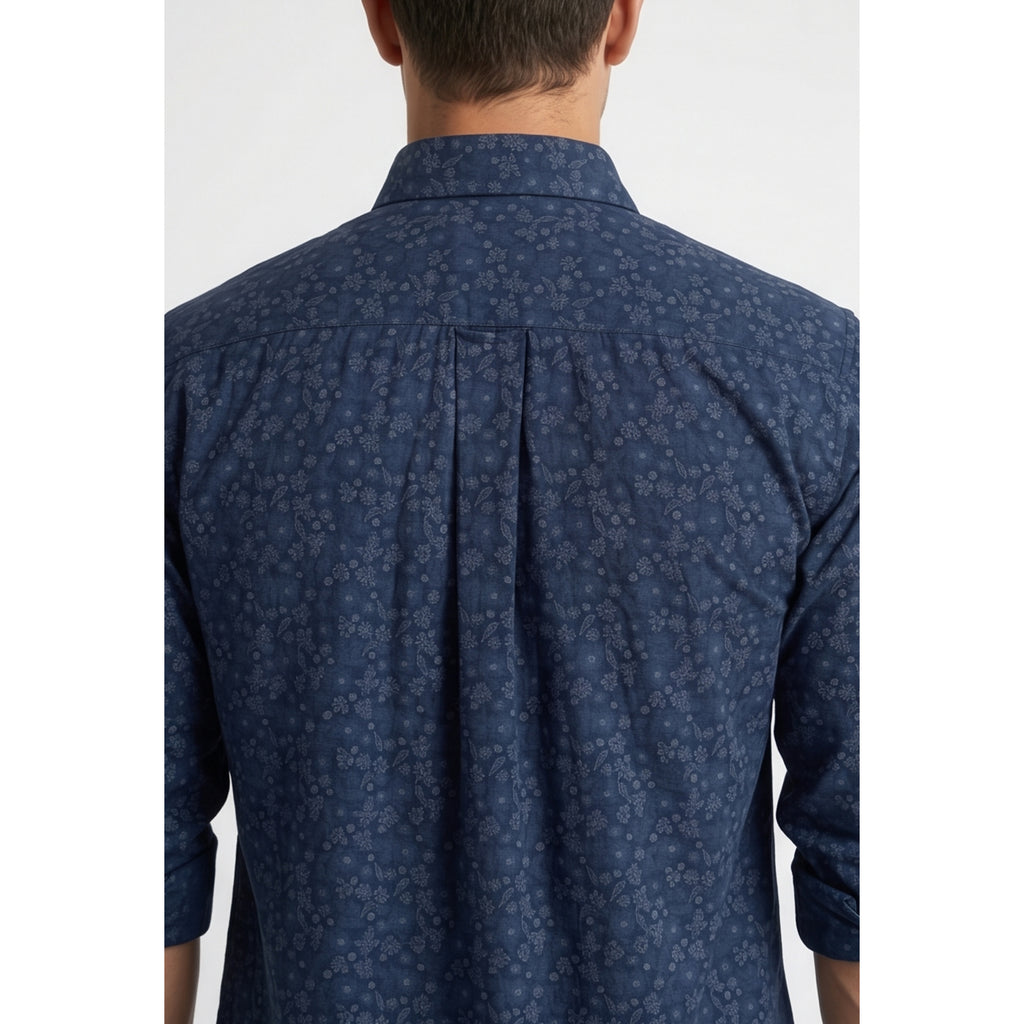 Americus Men's Printed Cotton Shirt Navy Tonal Ditsy Floral