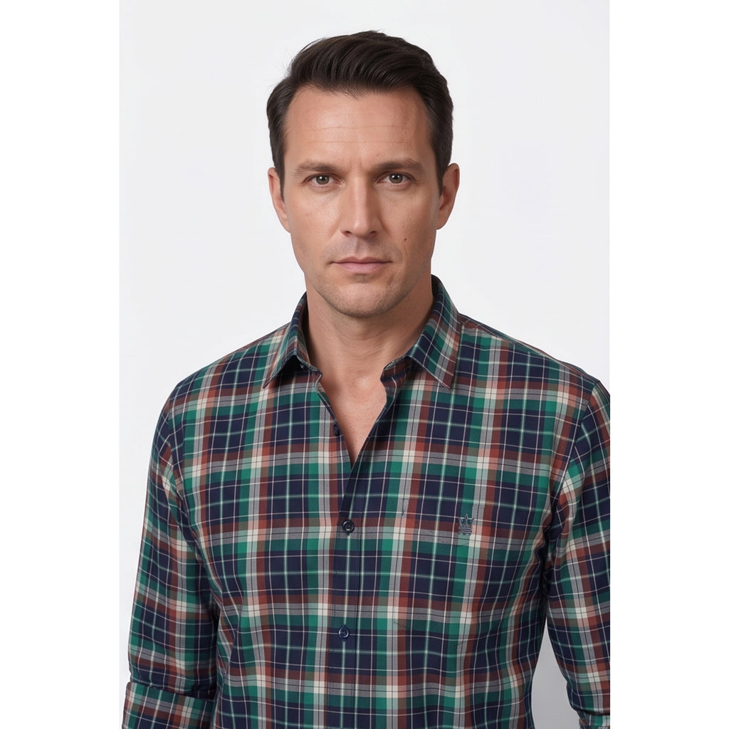 Calcani Men's Formal Shirt Forest Green Navy Burgundy Large Tartan