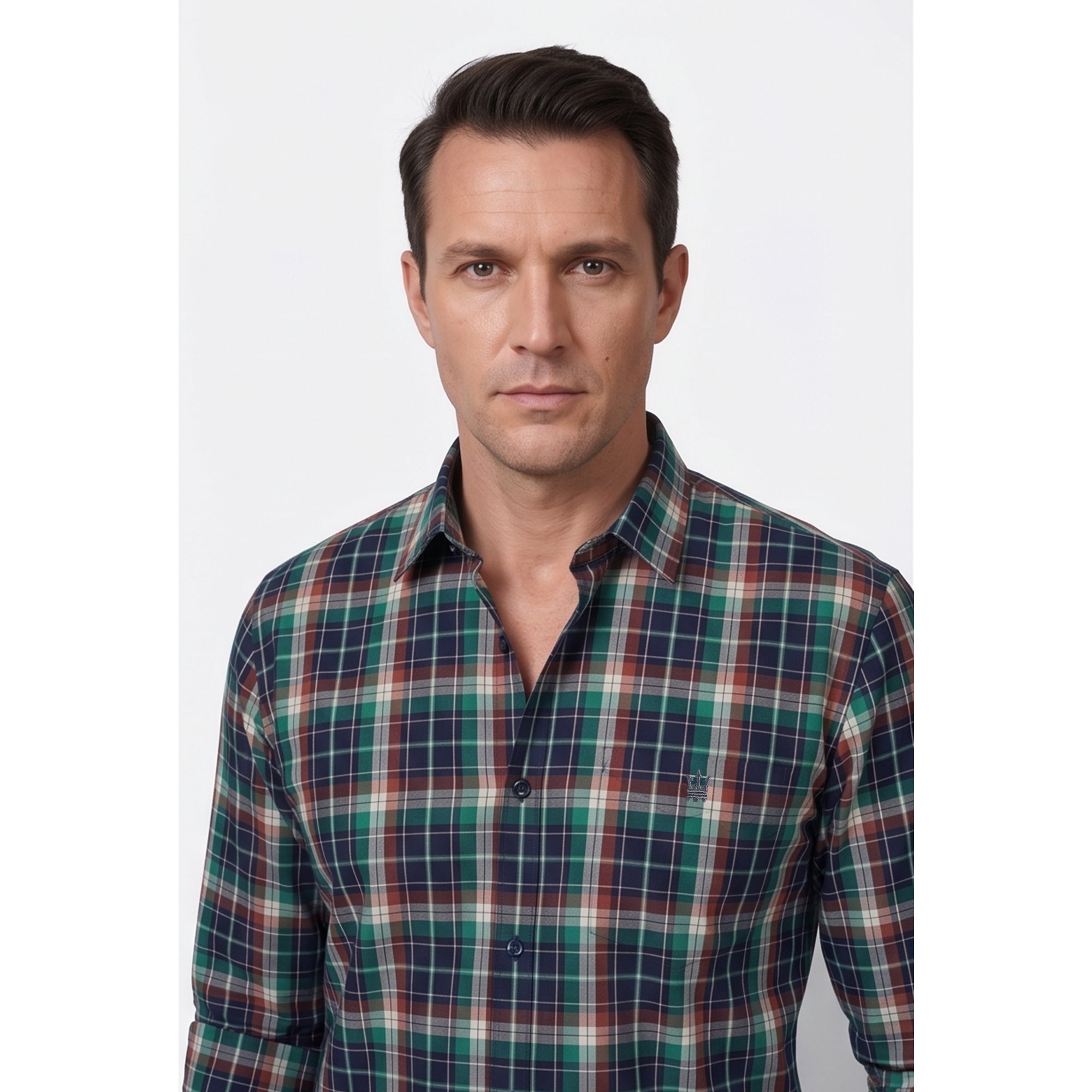 Calcani Men's Formal Shirt Forest Green Navy Burgundy Large Tartan