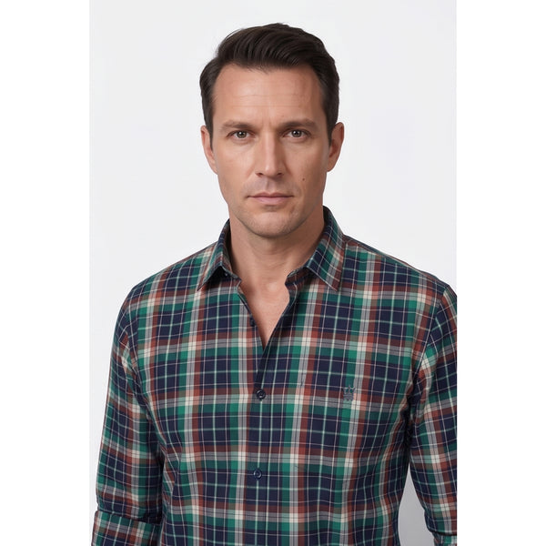Calcani Men's Formal Shirt Forest Green Navy Burgundy Large Tartan