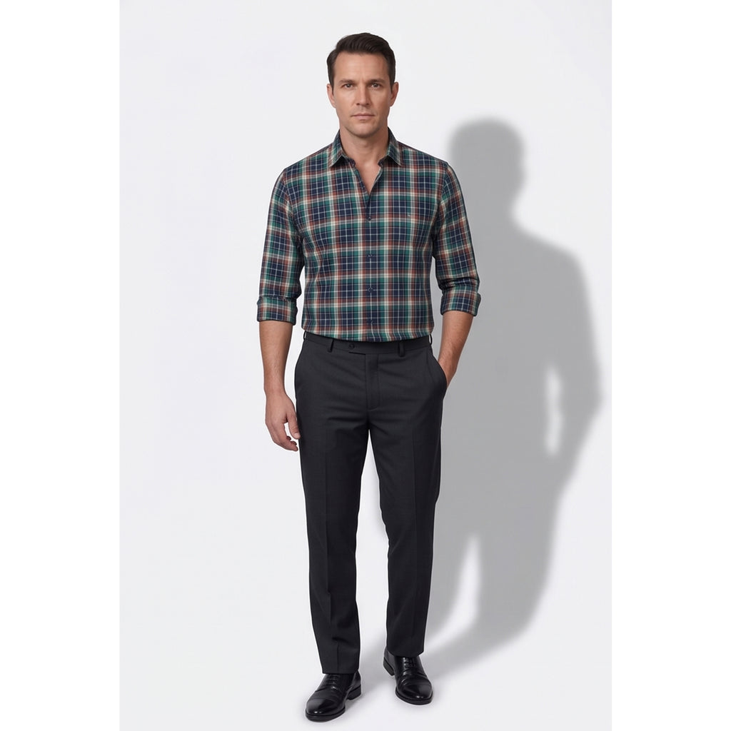 Calcani Men's Formal Shirt Forest Green Navy Burgundy Large Tartan