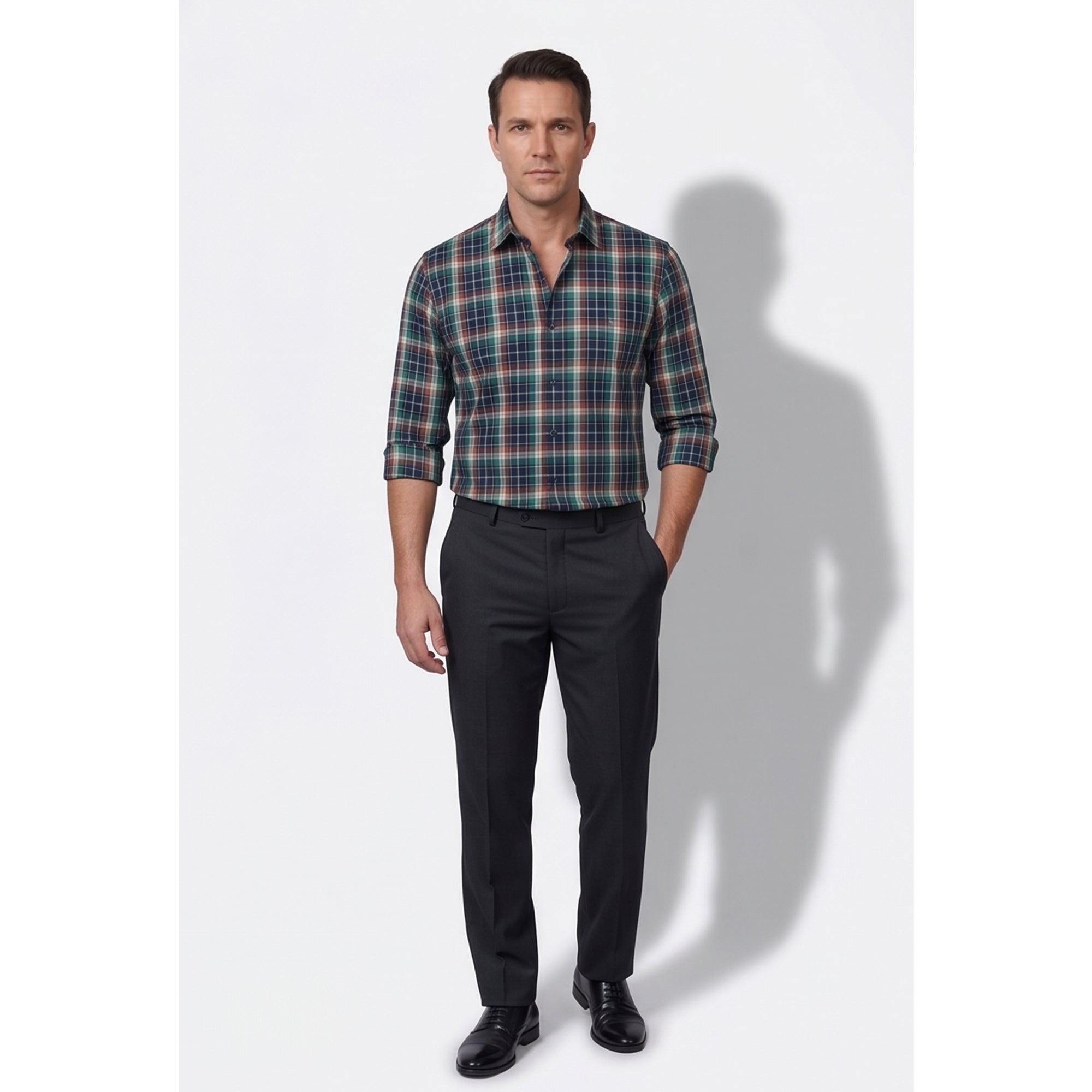 Calcani Men's Formal Shirt Forest Green Navy Burgundy Large Tartan
