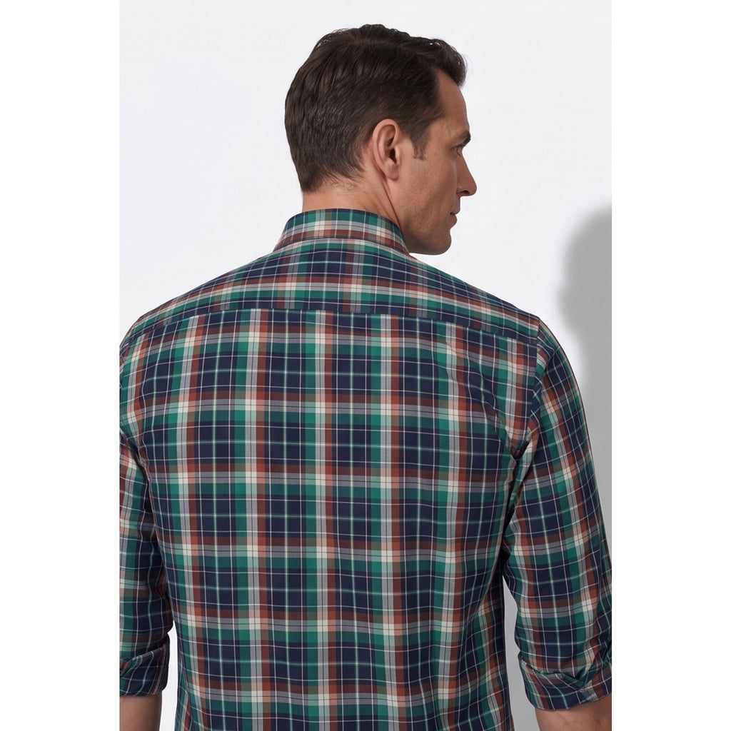 Calcani Men's Formal Shirt Forest Green Navy Burgundy Large Tartan