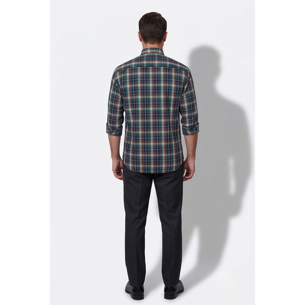 Calcani Men's Formal Shirt Forest Green Navy Burgundy Large Tartan