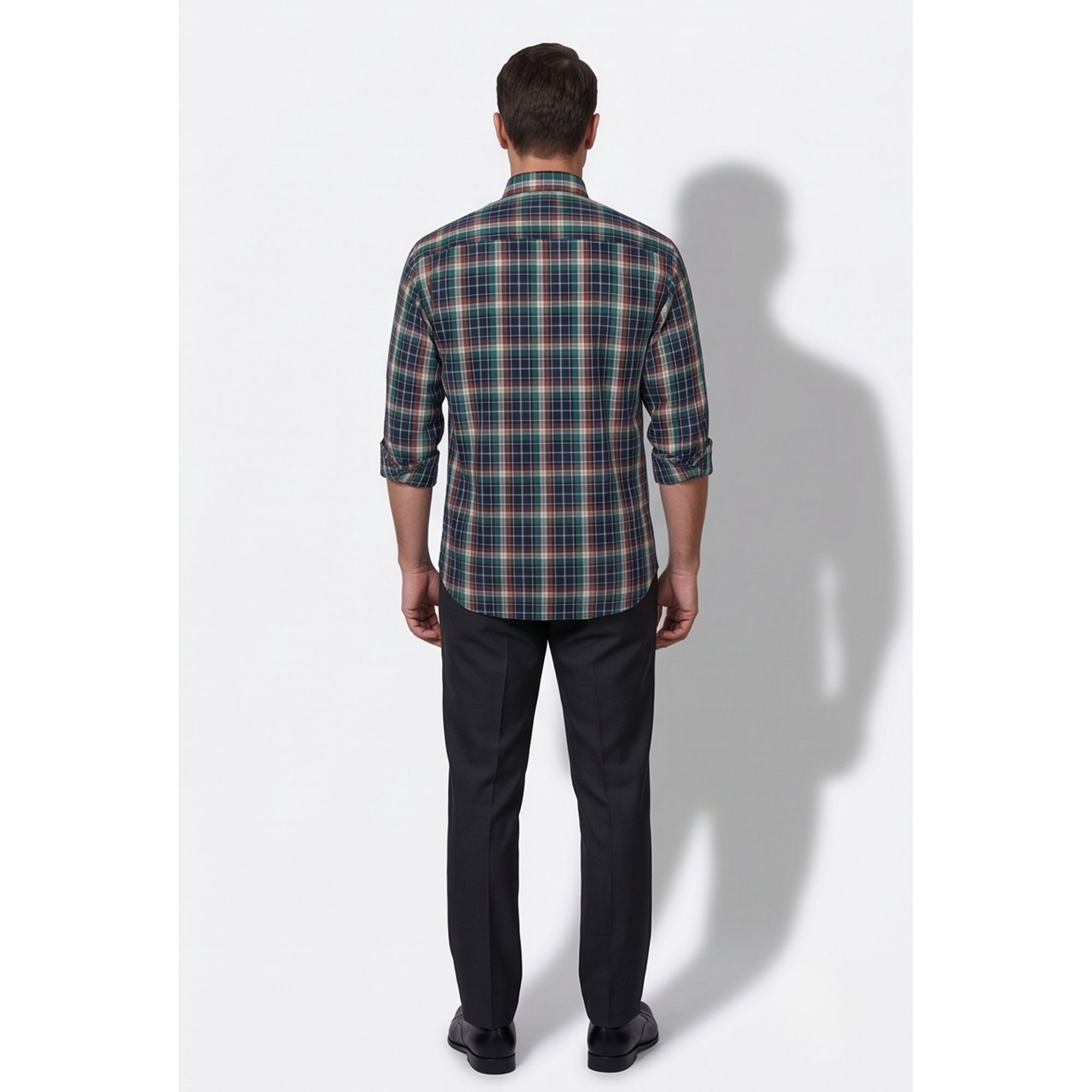 Calcani Men's Formal Shirt Forest Green Navy Burgundy Large Tartan