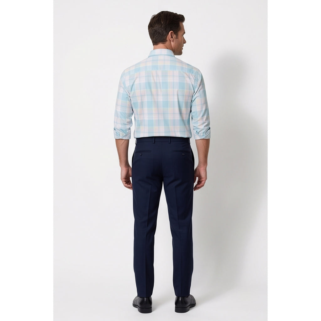 Calcani Men's Formal Shirt Sky Blue Peach Cream Large Windowpane