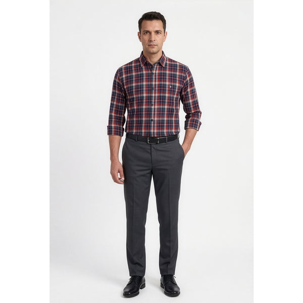 Calcani Men's Formal Shirt Deep Red Navy Teal Large Tartan