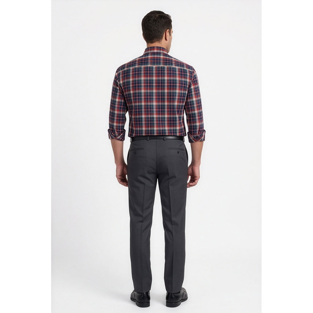 Calcani Men's Formal Shirt Deep Red Navy Teal Large Tartan