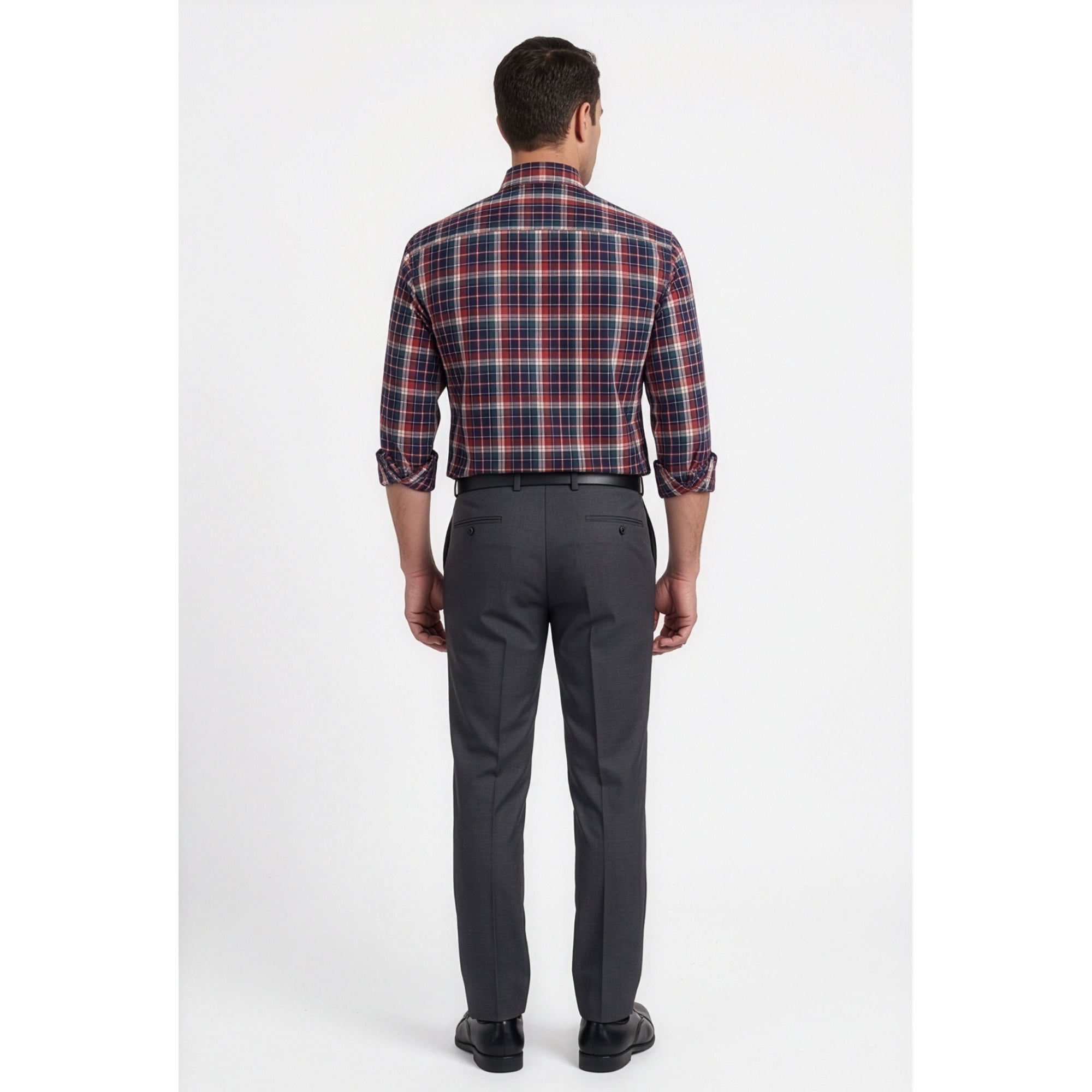 Calcani Men's Formal Shirt Deep Red Navy Teal Large Tartan