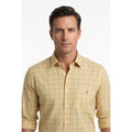 Calcani Men's Formal Shirt Golden Yellow Olive Tonal Windowpane