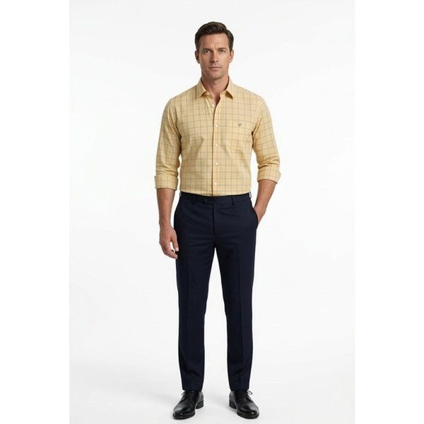 Calcani Men's Formal Shirt Golden Yellow Olive Tonal Windowpane