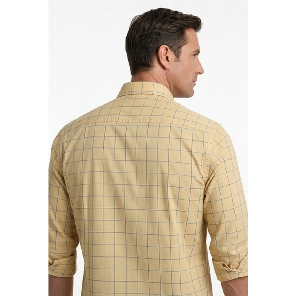 Calcani Men's Formal Shirt Golden Yellow Olive Tonal Windowpane