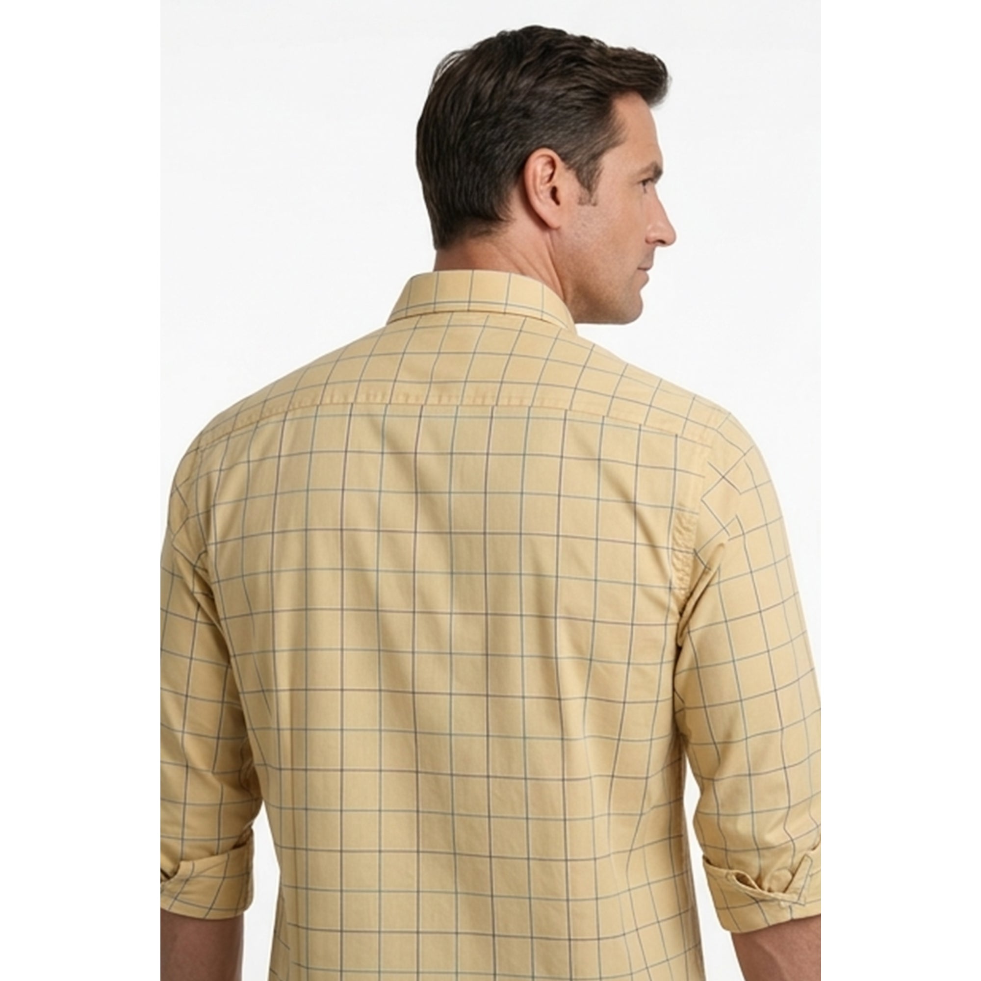 Calcani Men's Formal Shirt Golden Yellow Olive Tonal Windowpane