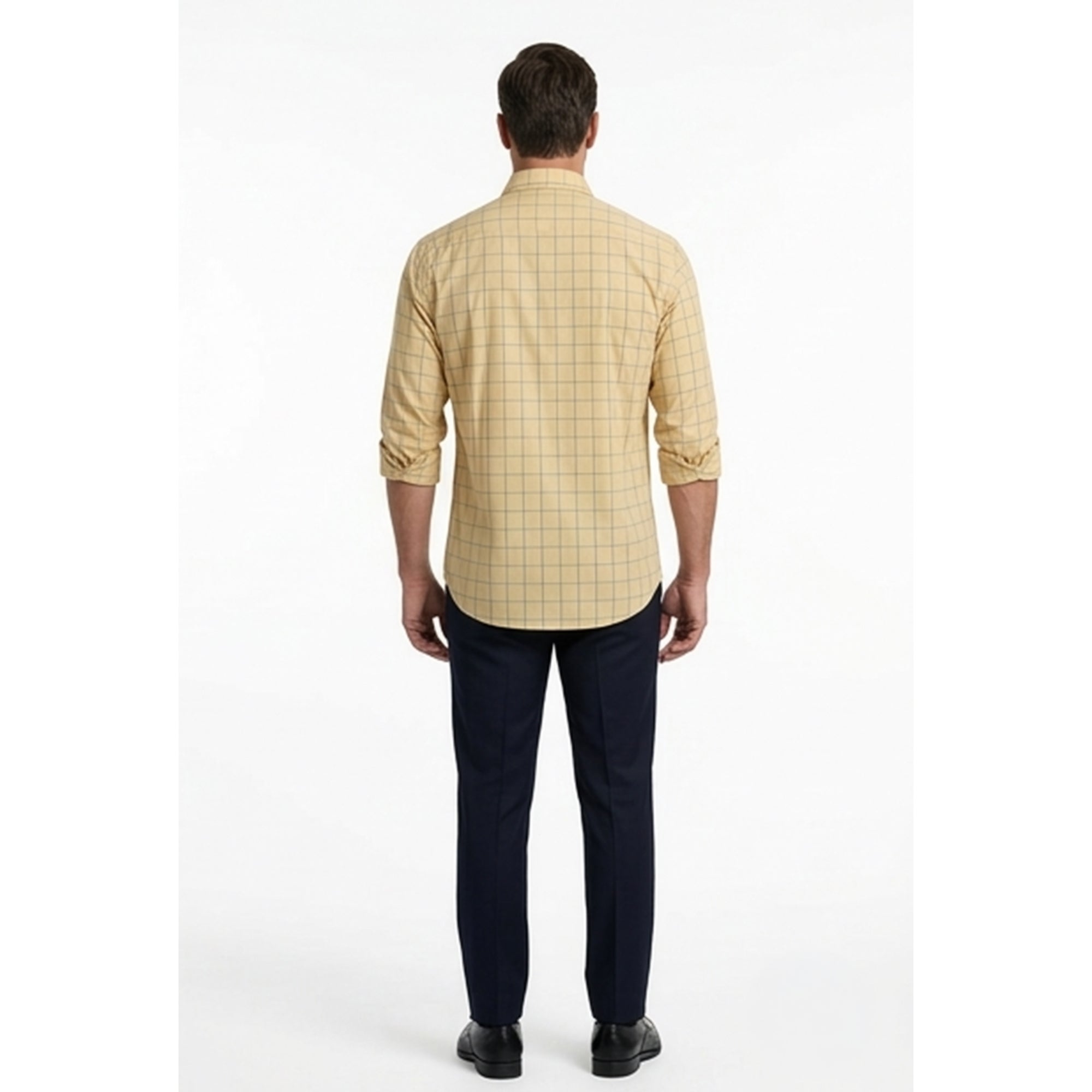 Calcani Men's Formal Shirt Golden Yellow Olive Tonal Windowpane
