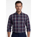 Calcani Men's Formal Shirt Navy Red Grey White Large Tartan Plaid