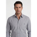 Calcani Men's Formal Shirt Steel Grey Navy Large Windowpane