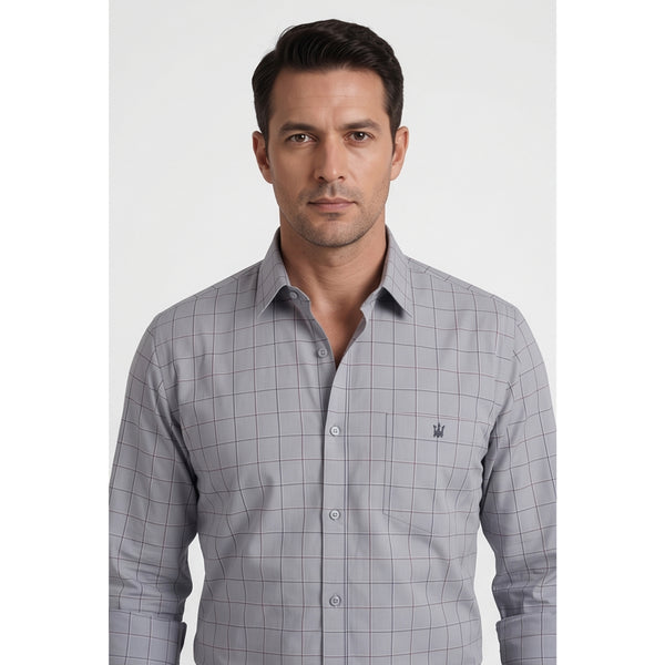 Calcani Men's Formal Shirt Steel Grey Navy Large Windowpane