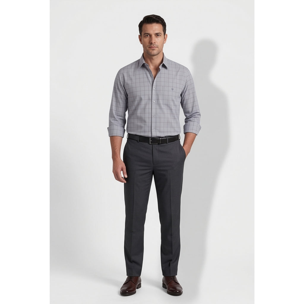 Calcani Men's Formal Shirt Steel Grey Navy Large Windowpane
