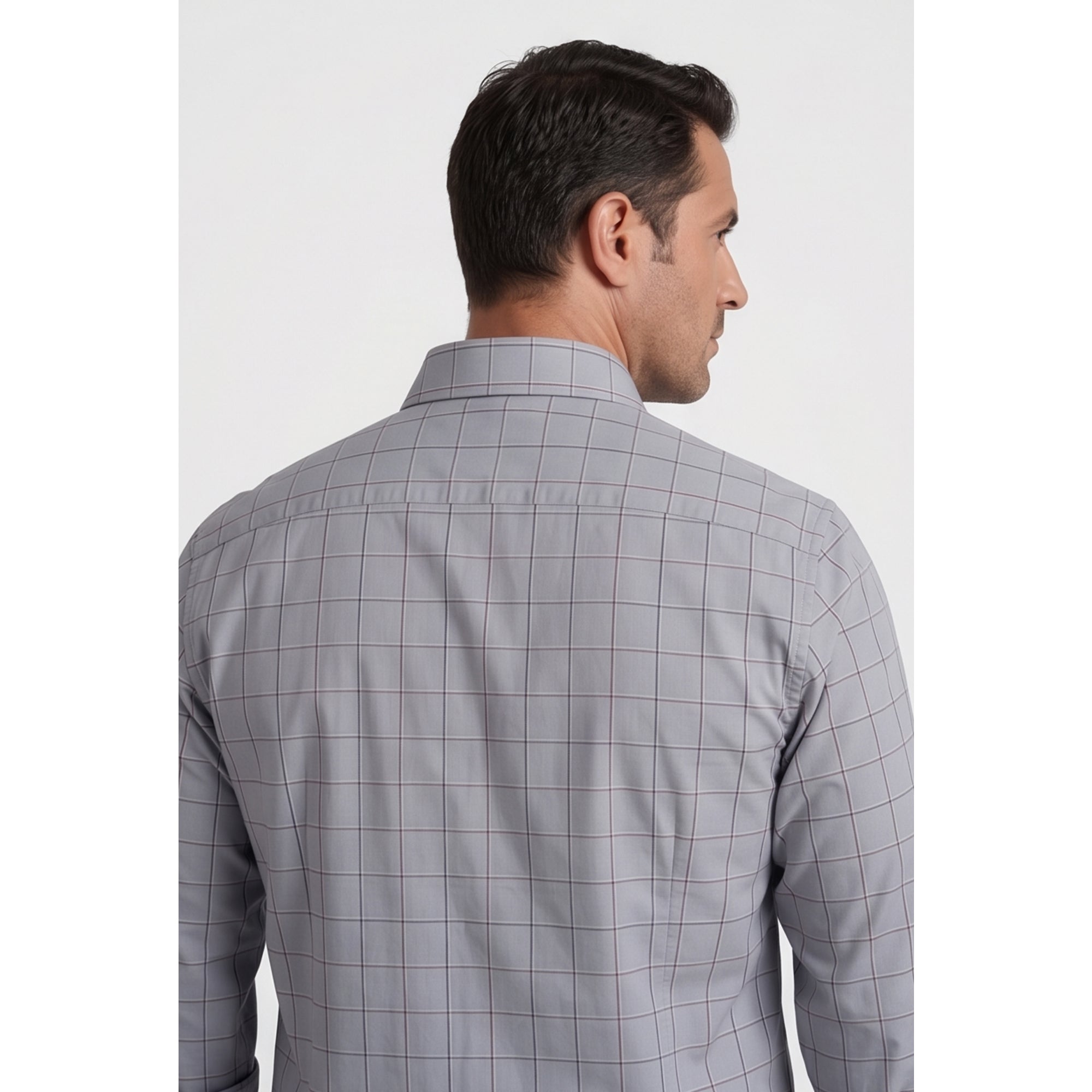 Calcani Men's Formal Shirt Steel Grey Navy Large Windowpane