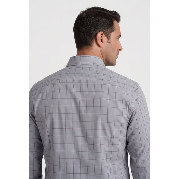 Calcani Men's Formal Shirt Steel Grey Navy Large Windowpane