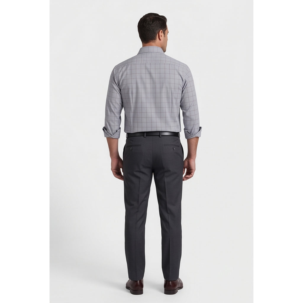 Calcani Men's Formal Shirt Steel Grey Navy Large Windowpane