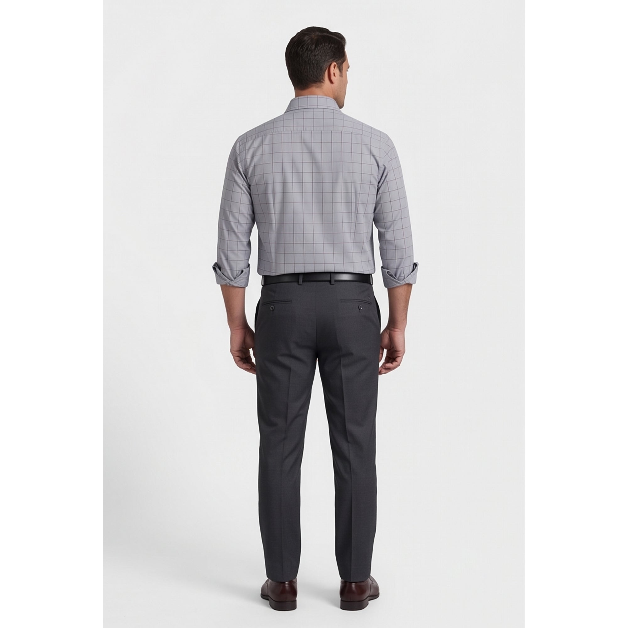 Calcani Men's Formal Shirt Steel Grey Navy Large Windowpane