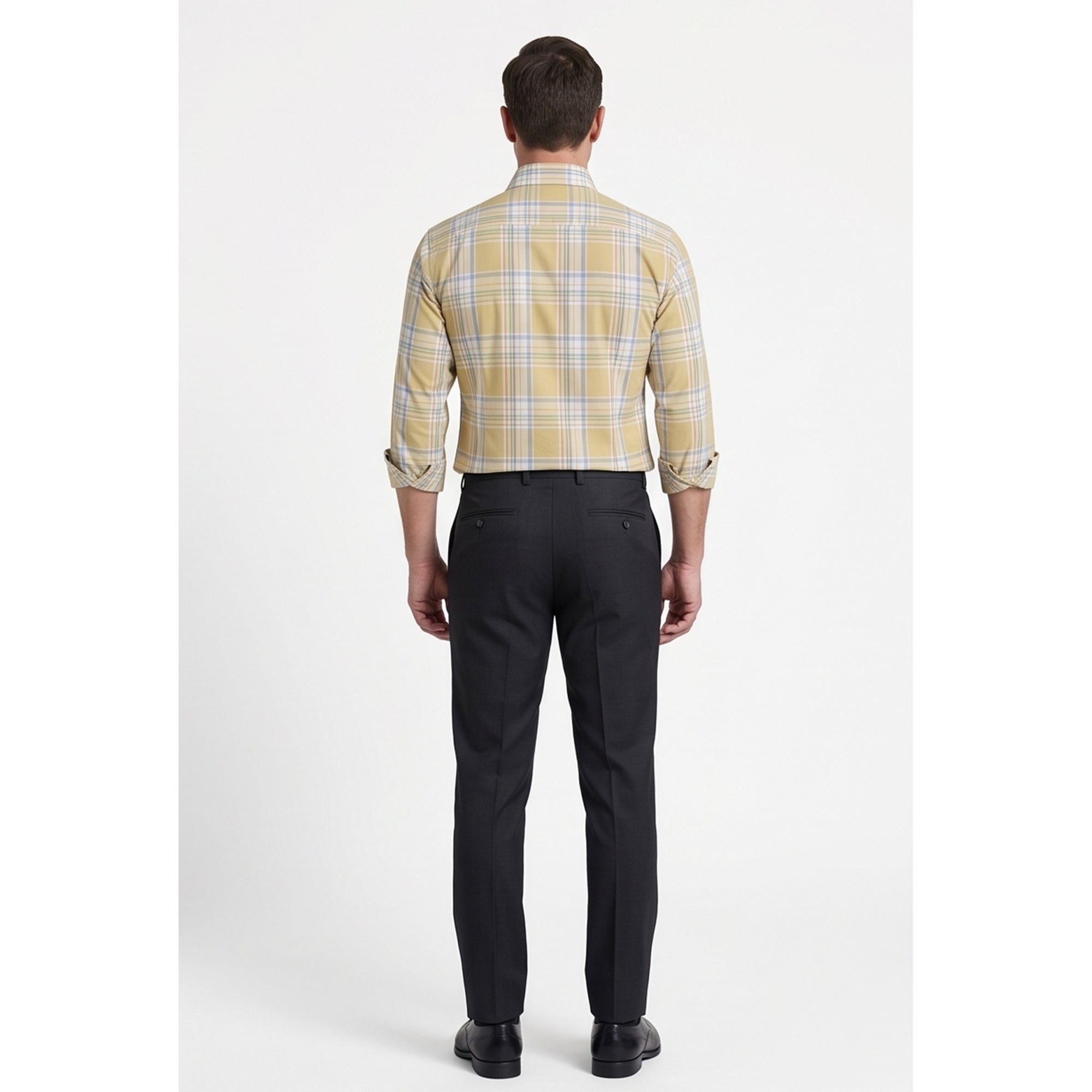 Calcani Men's Formal Shirt Golden Yellow Lavender White Large Plaid