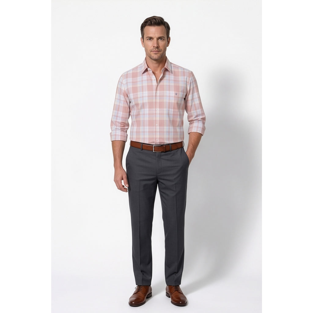 Calcani Men's Formal Shirt Blush Pink Sky Blue White Large Plaid