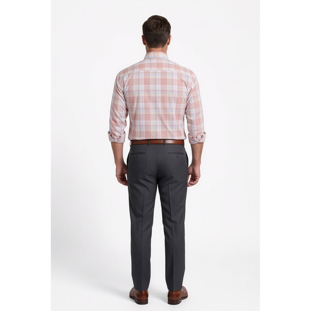 Calcani Men's Formal Shirt Blush Pink Sky Blue White Large Plaid