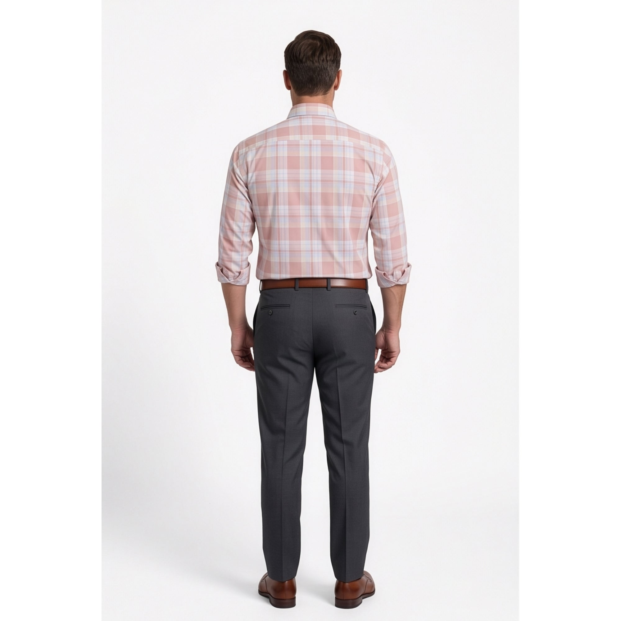 Calcani Men's Formal Shirt Blush Pink Sky Blue White Large Plaid