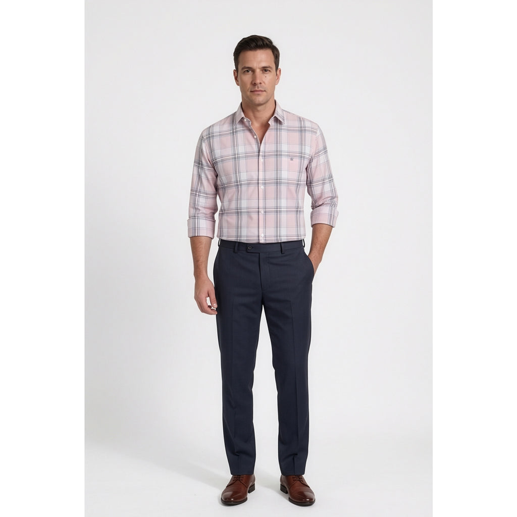 Calcani Men's Formal Shirt Blush Pink White Grey Large Windowpane
