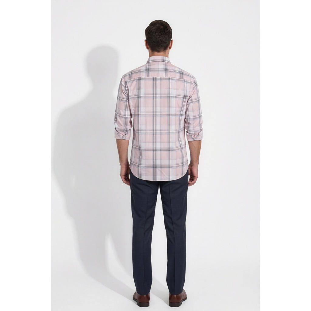 Calcani Men's Formal Shirt Blush Pink White Grey Large Windowpane
