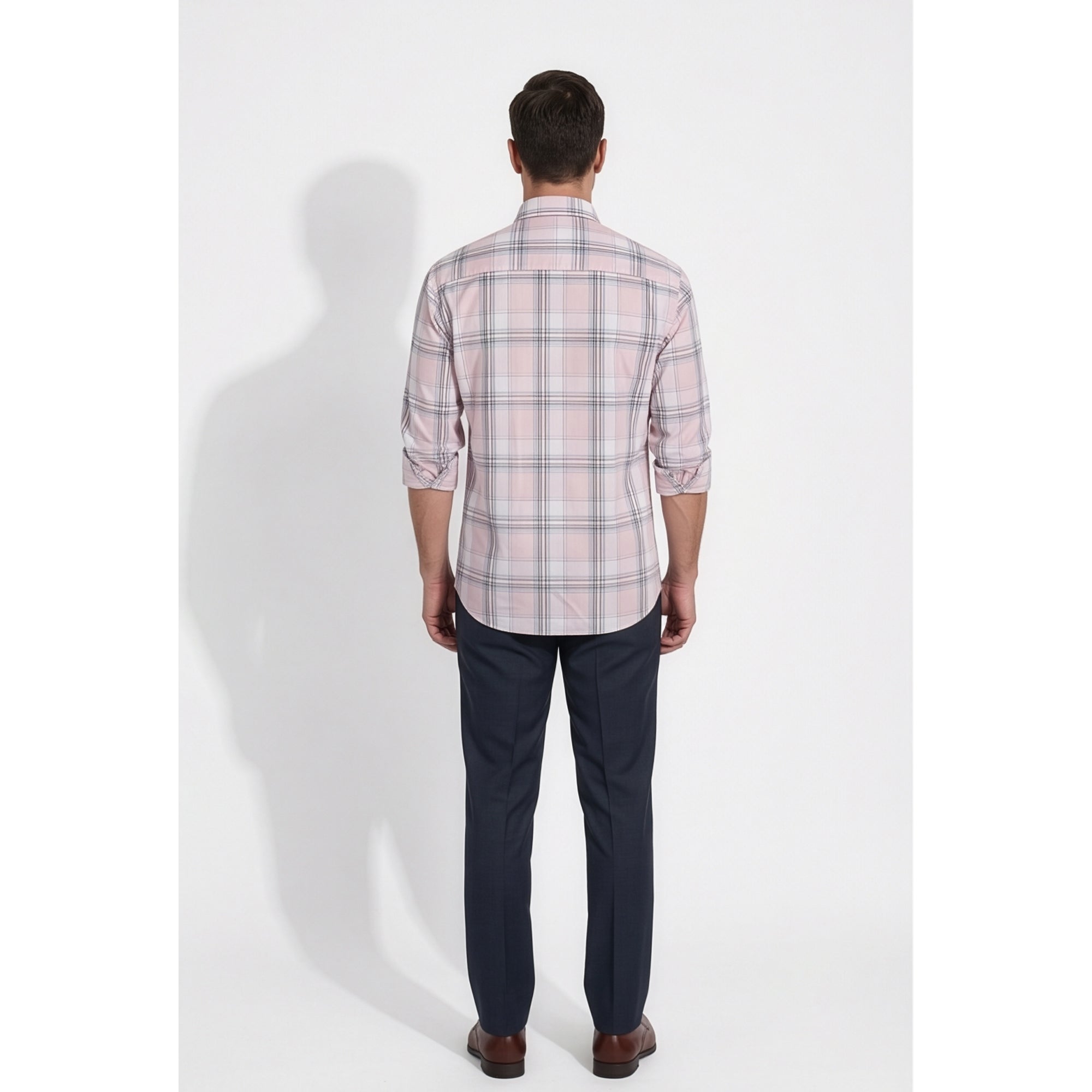 Calcani Men's Formal Shirt Blush Pink White Grey Large Windowpane