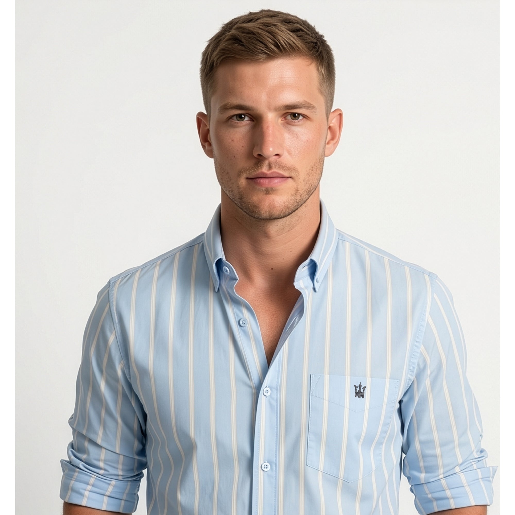 Calcani Men's Formal Shirt Sky Blue Stripe