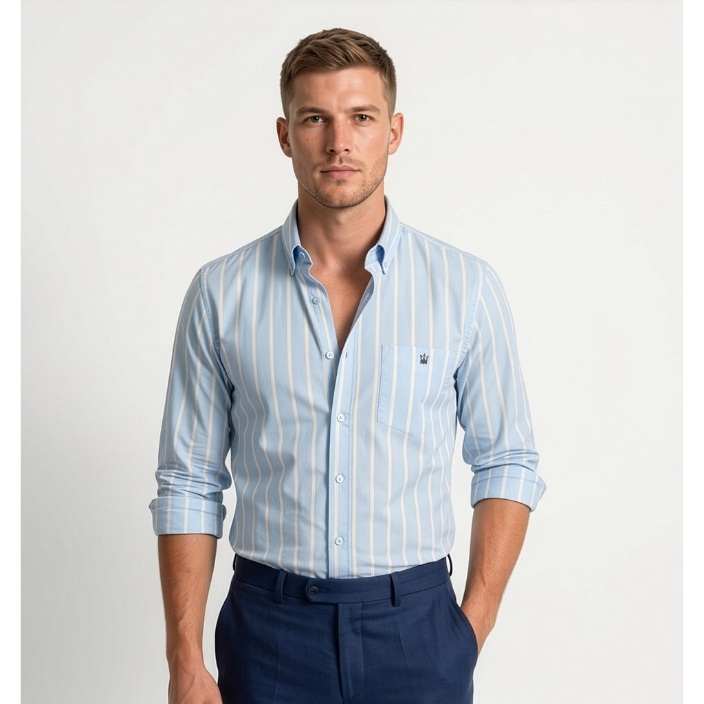 Calcani Men's Formal Shirt Sky Blue Stripe