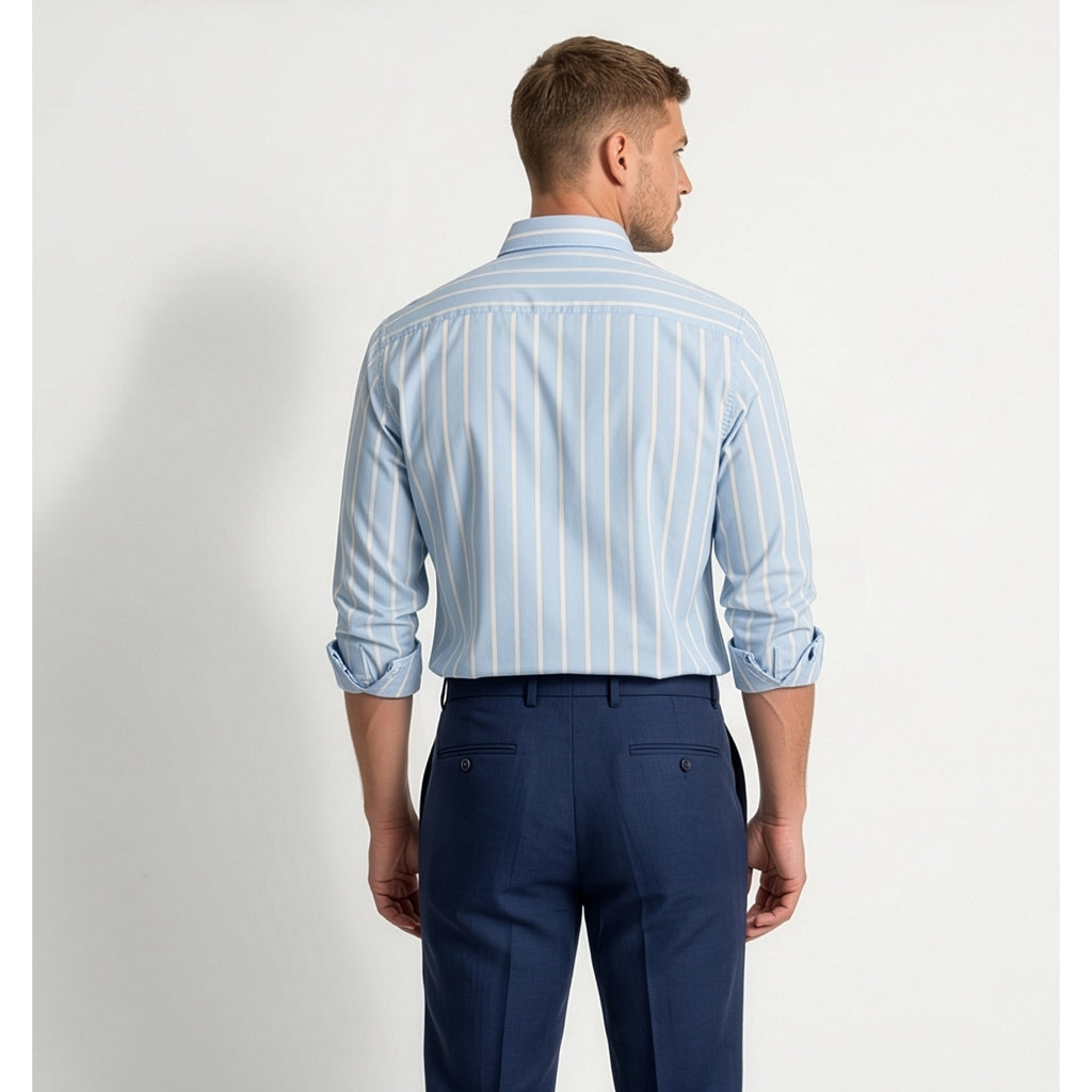Calcani Men's Formal Shirt Sky Blue Stripe