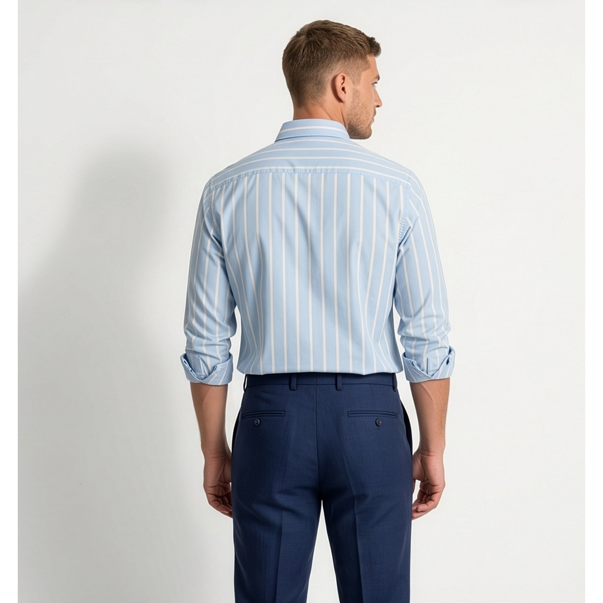Calcani Men's Formal Shirt Sky Blue Stripe