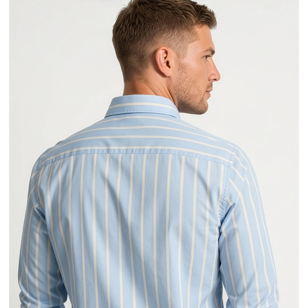 Calcani Men's Formal Shirt Sky Blue Stripe