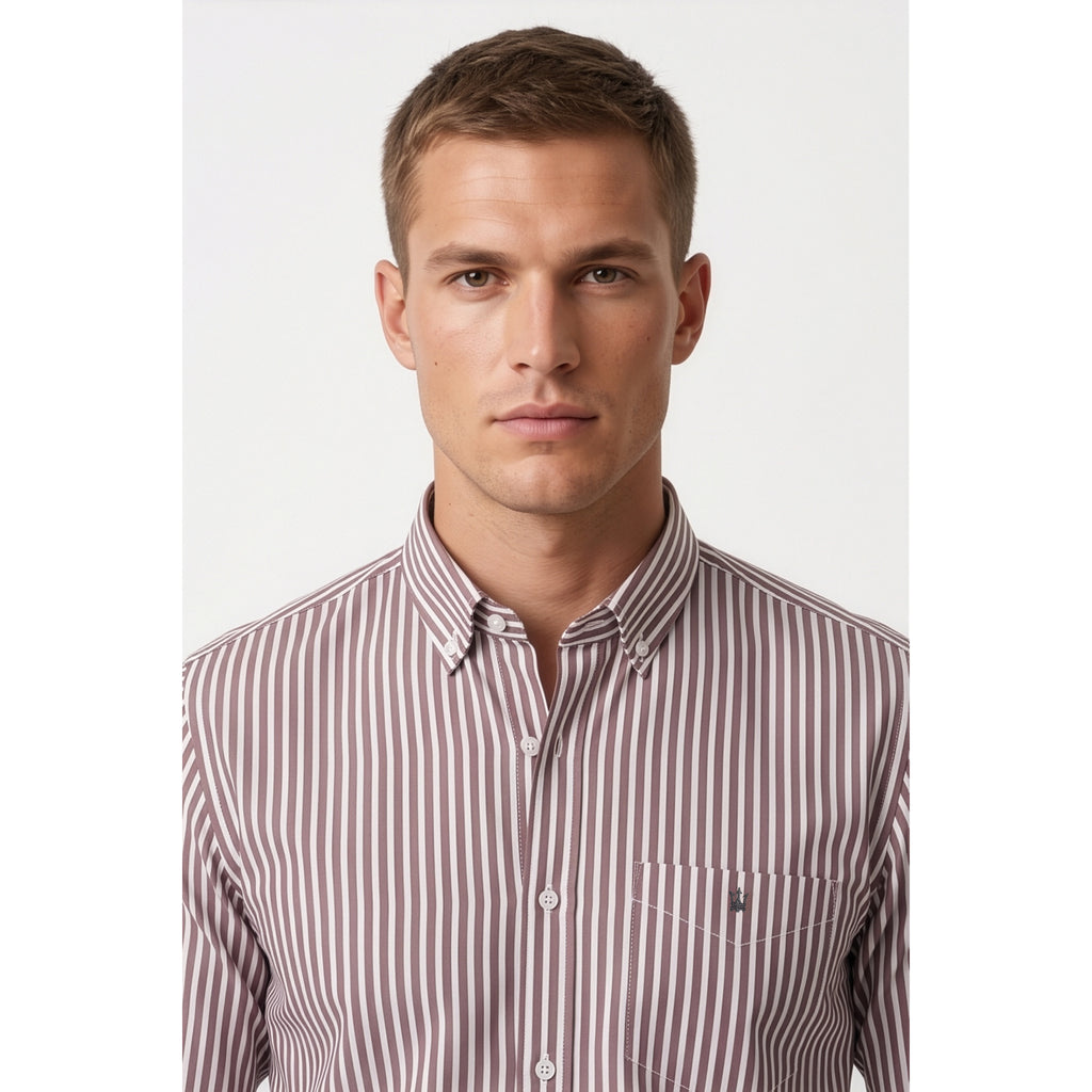 Calcani Men's Formal Shirt Wine Stripe
