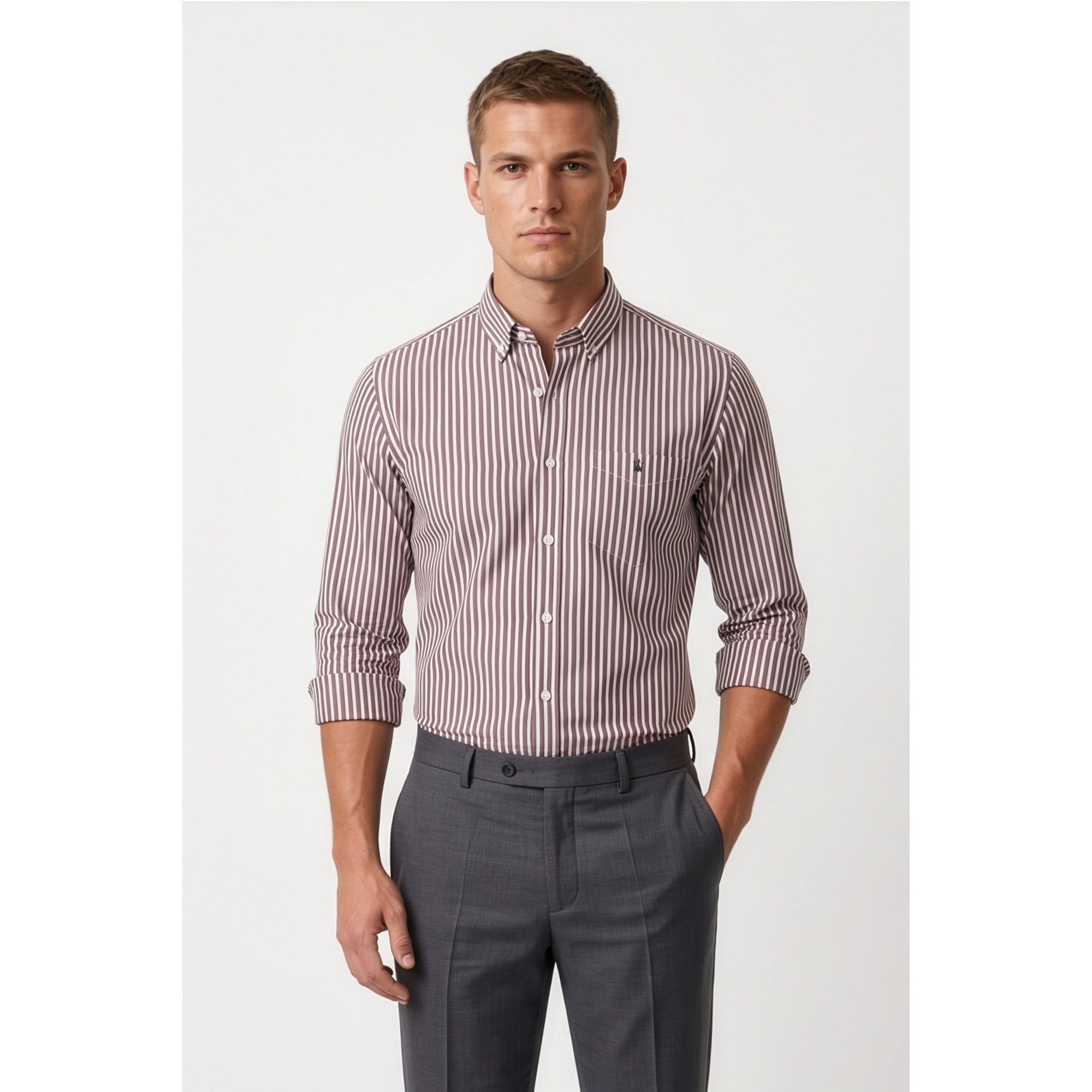 Calcani Men's Formal Shirt Wine Stripe