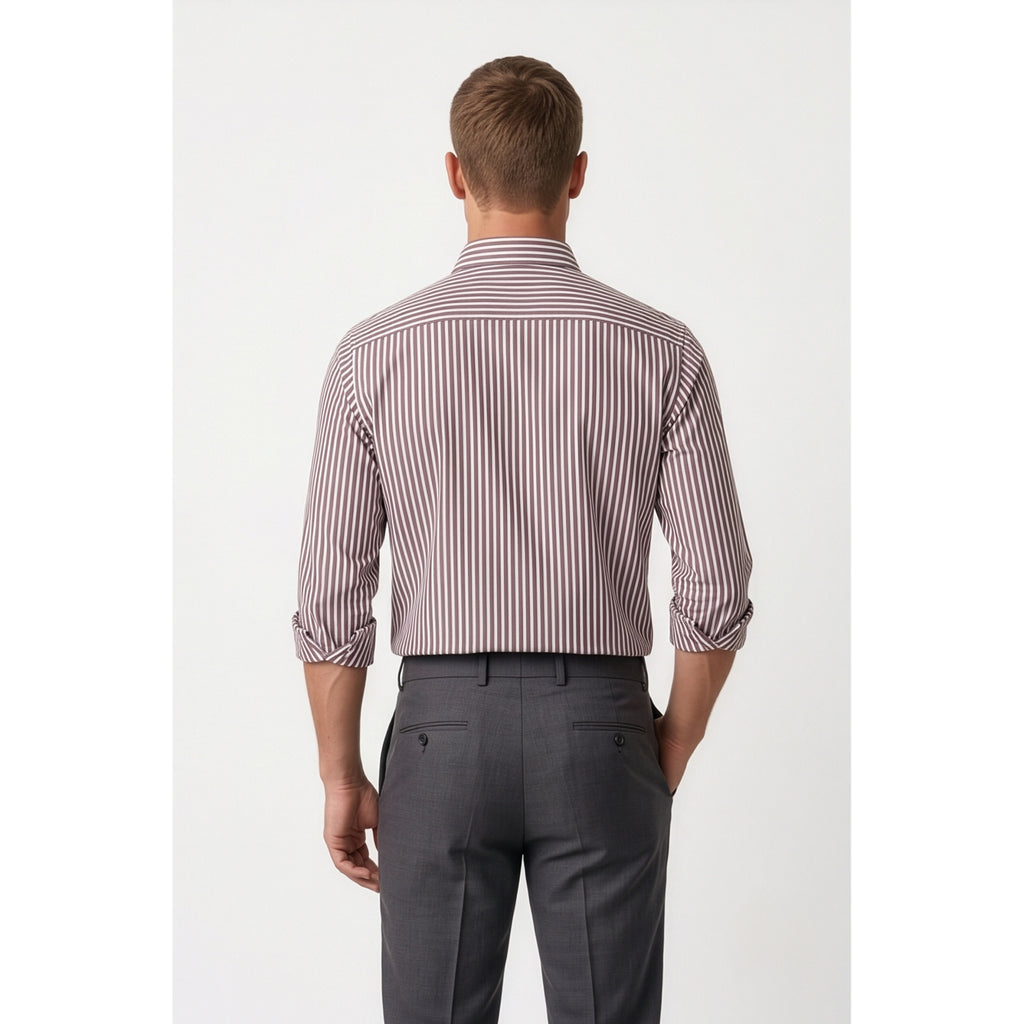 Calcani Men's Formal Shirt Wine Stripe