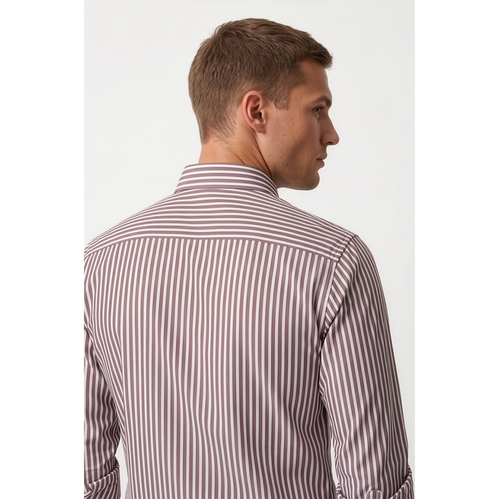 Calcani Men's Formal Shirt Wine Stripe