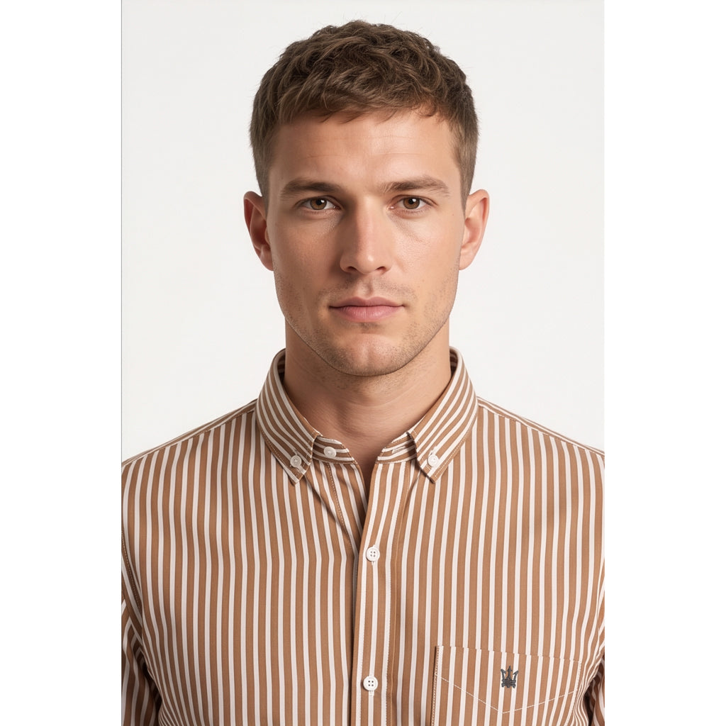 Calcani Men's Formal Shirt Tan Stripe