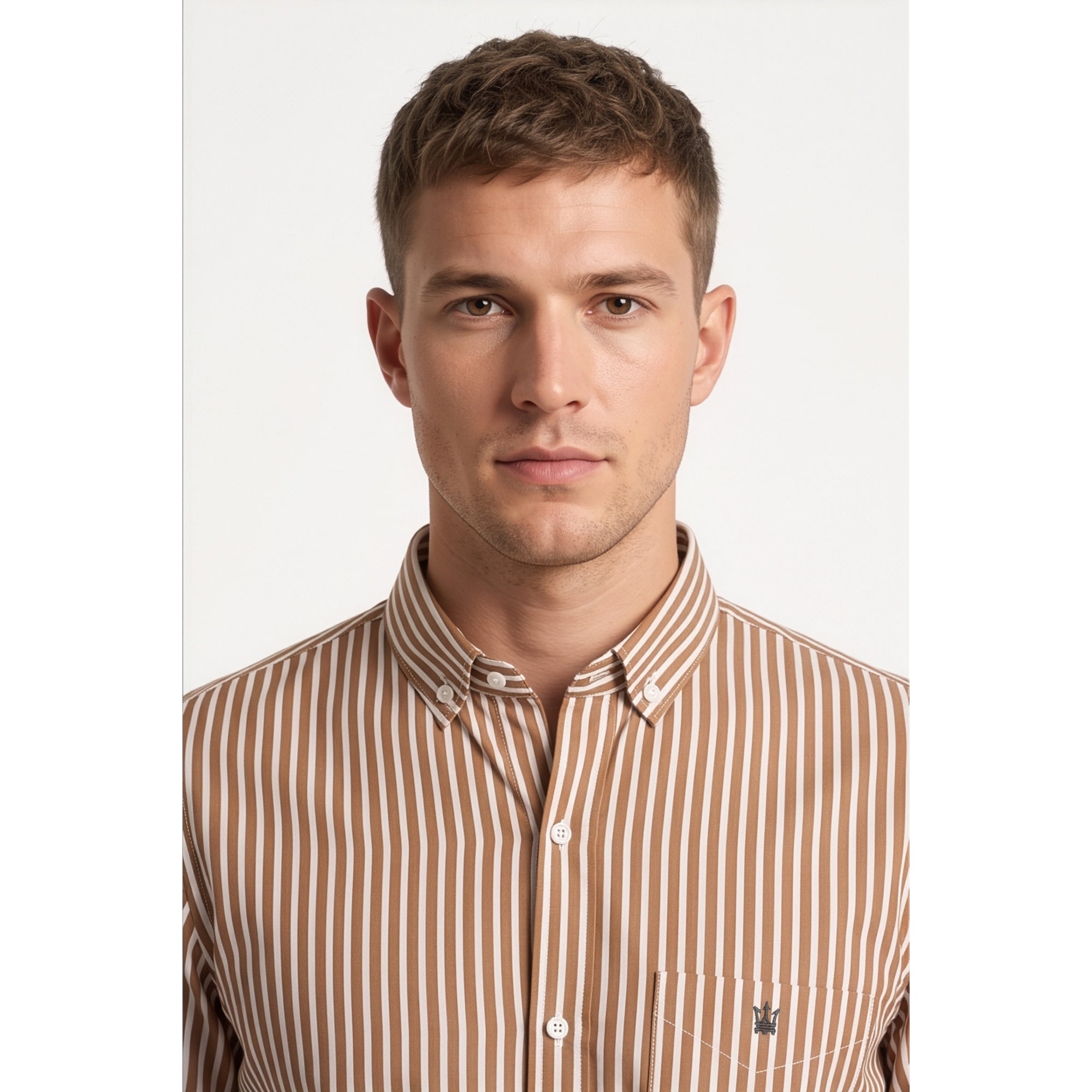Calcani Men's Formal Shirt Tan Stripe