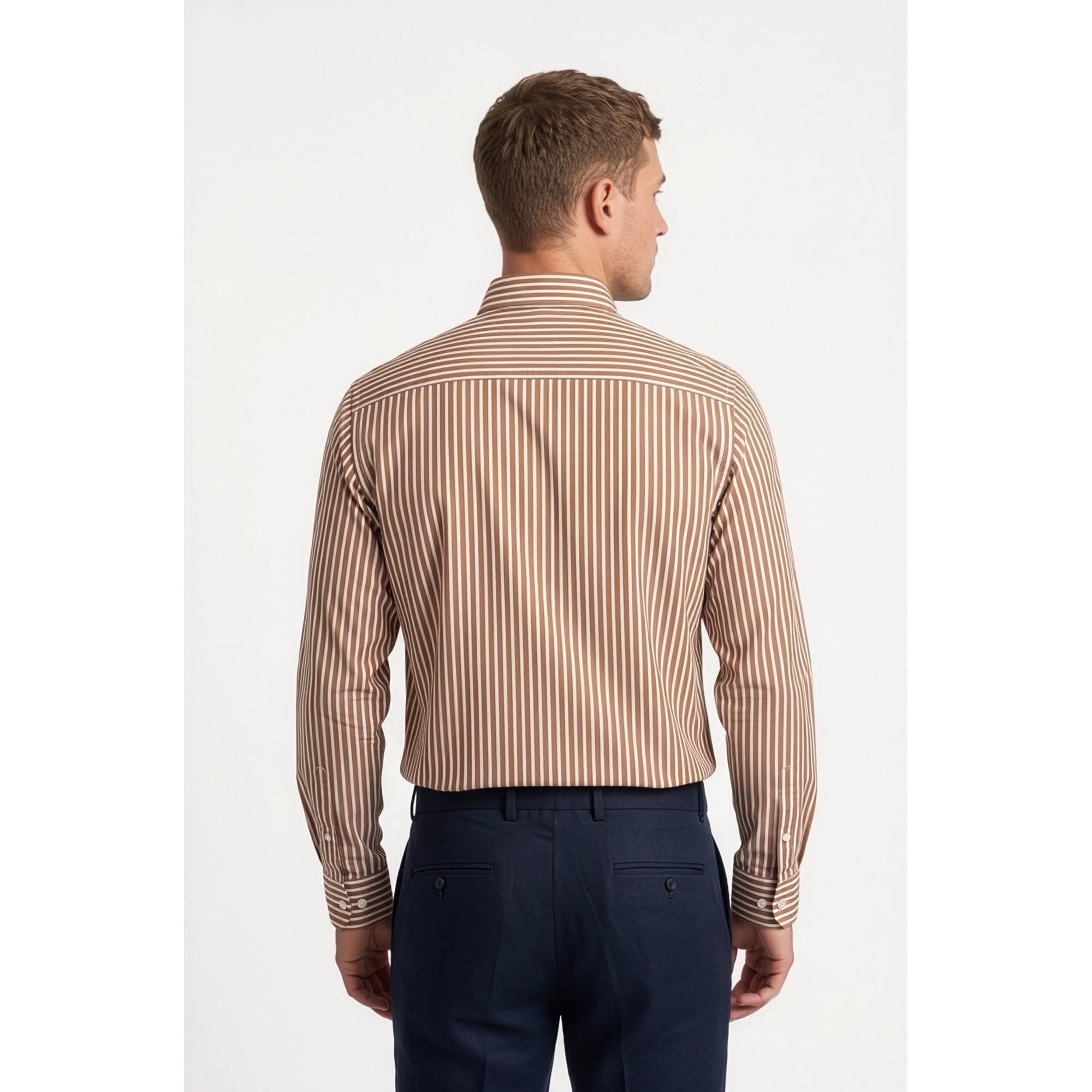 Calcani Men's Formal Shirt Tan Stripe